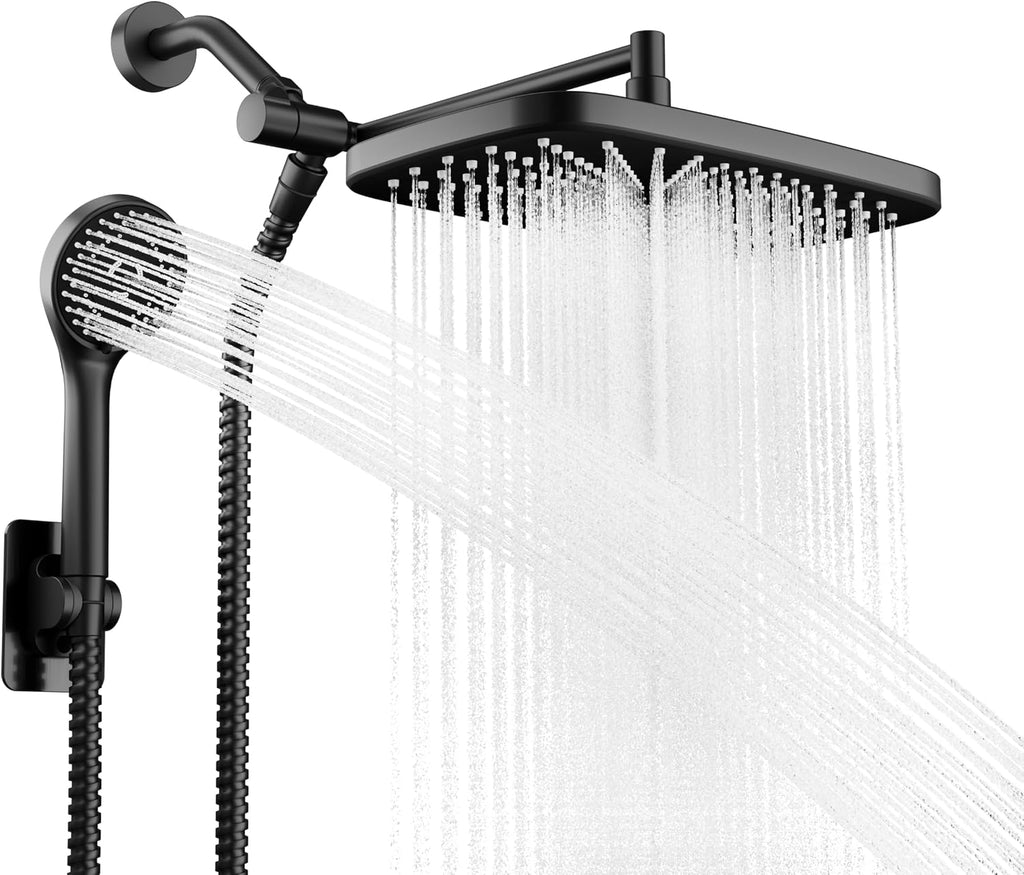 Black Rain Shower Head with Handheld Shower Head, 5 Spray Modes - rain shower head with handheld showerhead