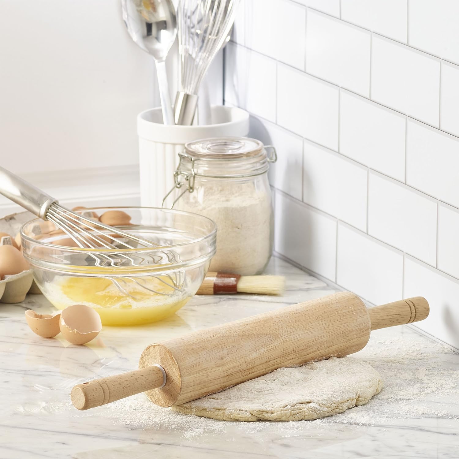 FARBERWARE Classic Wood Rolling Pin, 18-Inch Hardwood Dough Roller for Baking