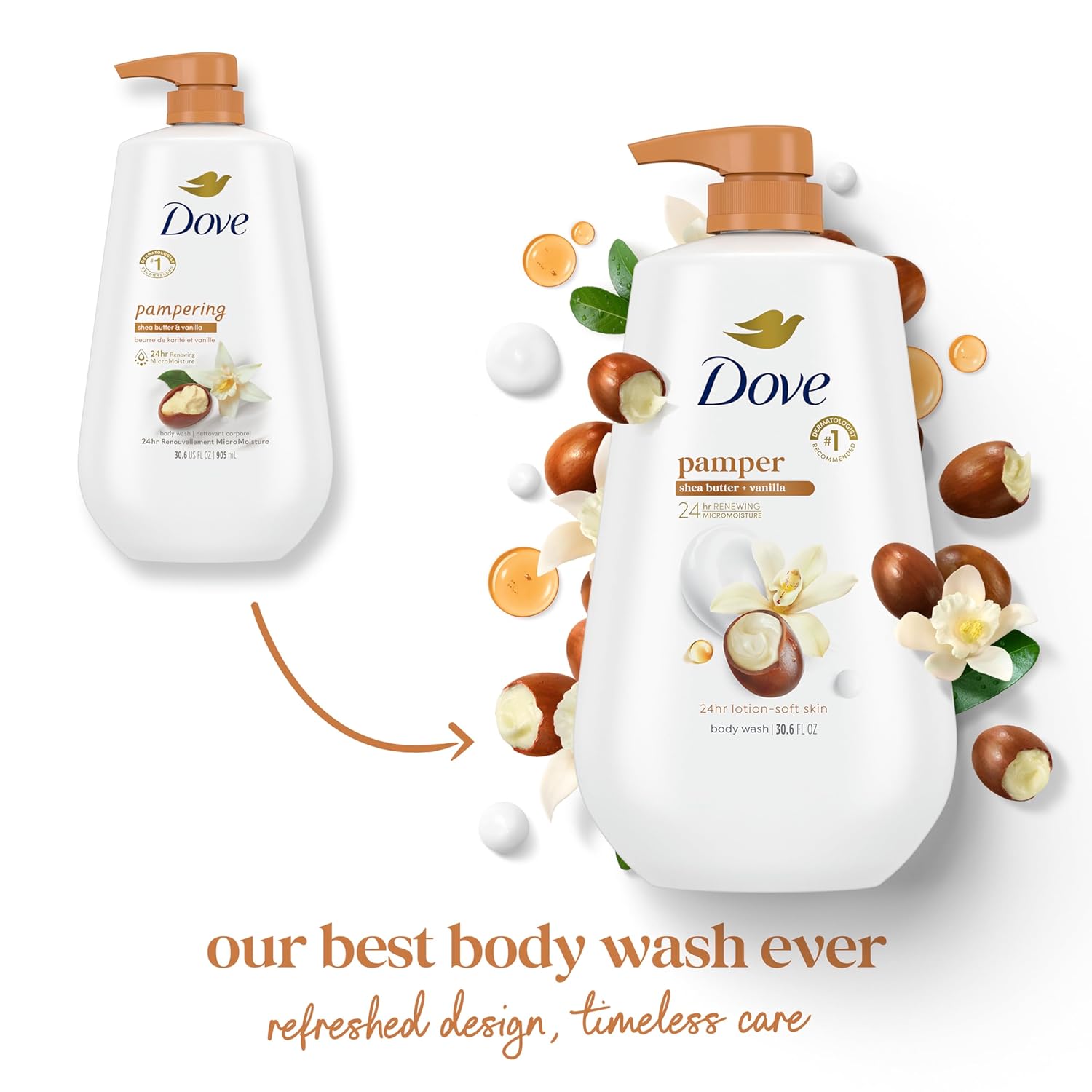 Dove Body Wash with Pump Pamper Shea Butter & Vanilla for 24hr Lotion-Soft