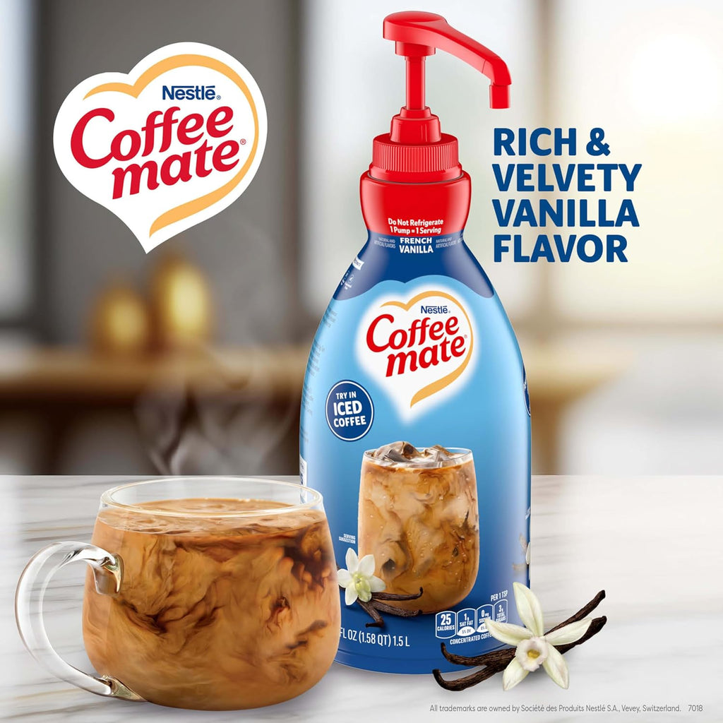 Nestle Coffee mate Coffee Creamer, French Vanilla, Concentrated Liquid Pump