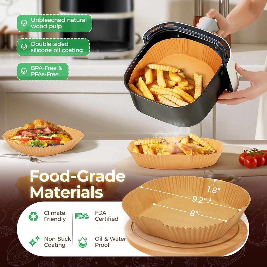 Air Fryer Liners Disposable, 150Pcs 8" Square Food Grade Material Unbleached