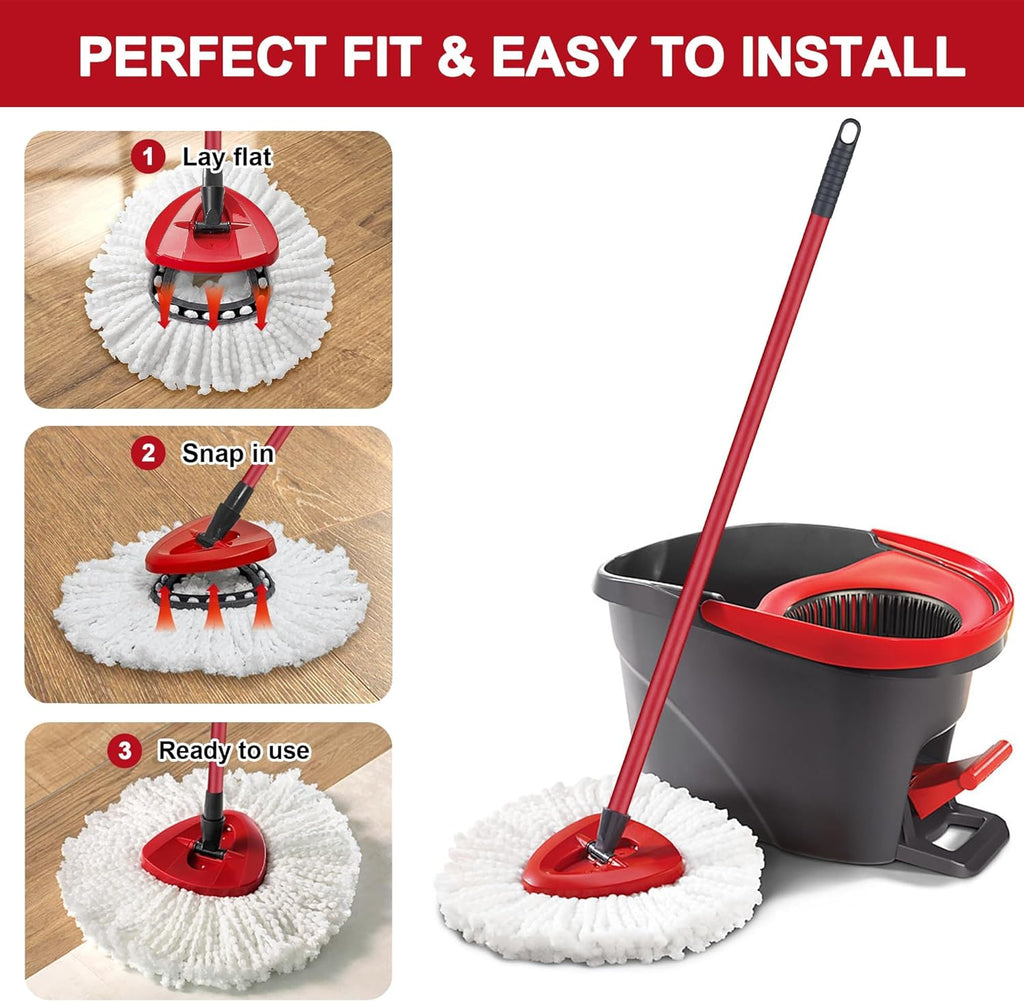 4 Pack Mop Heads Replacements for O-Ceda Easy Wrin Spin System, Microfiber