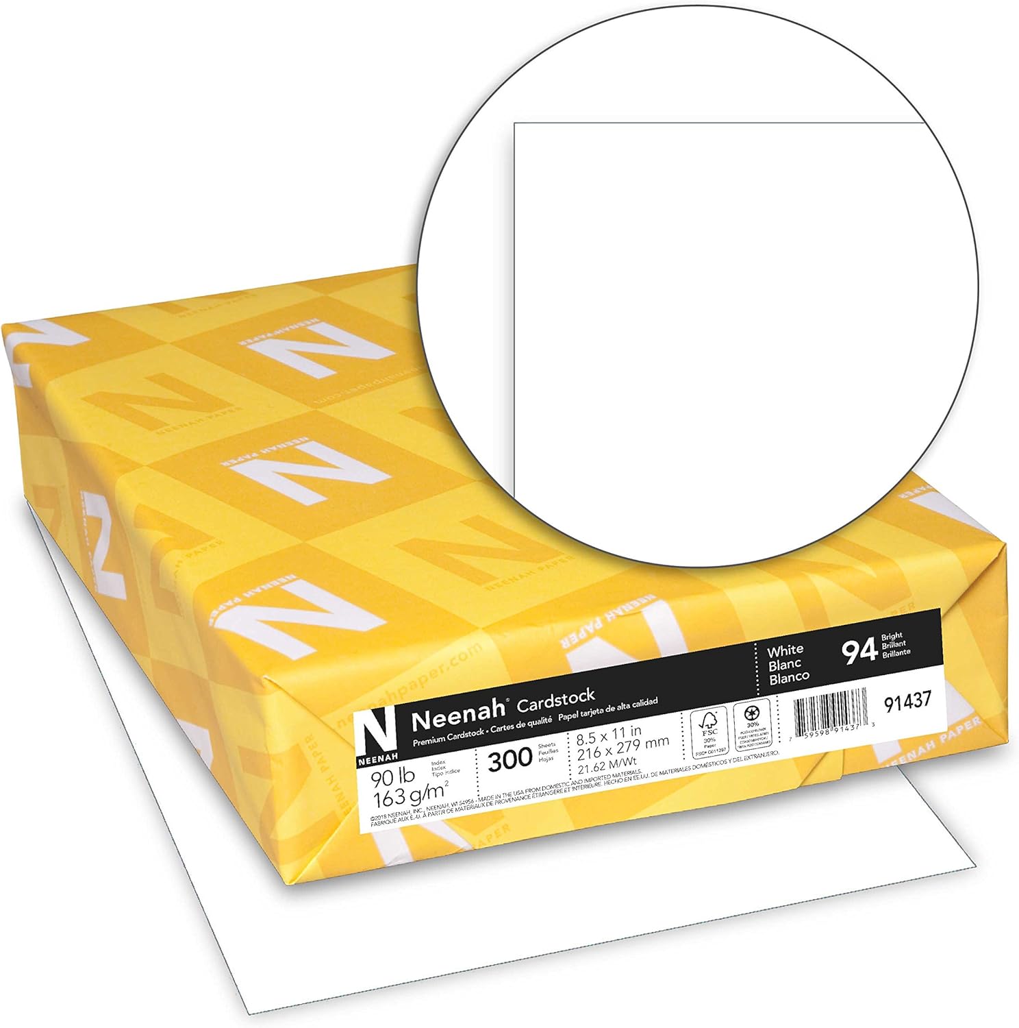 Neenah Index Cardstock, 8.5" x 11", 90 lb./163 gsm, White, 300 Sheets