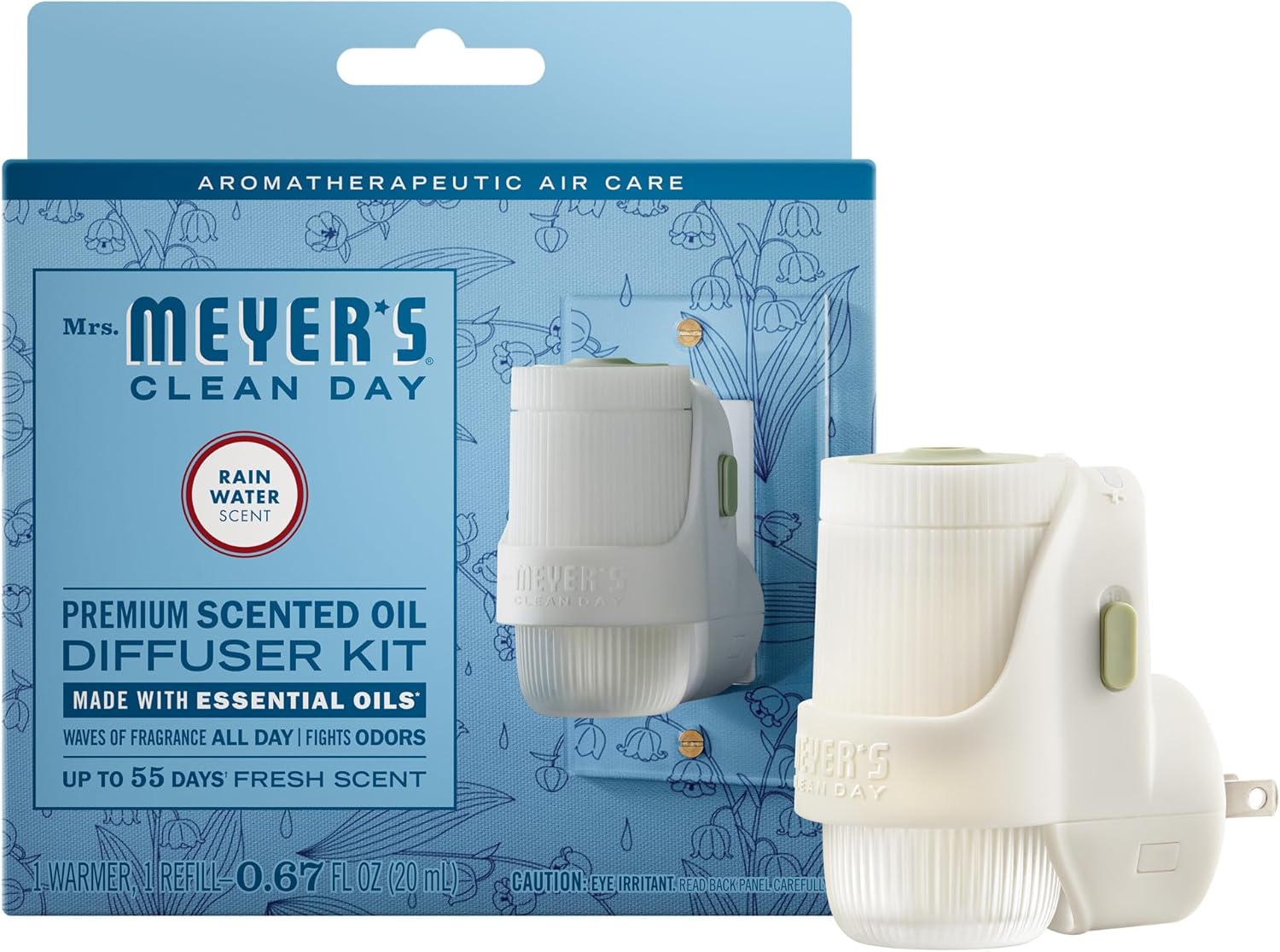 MRS. MEYER'S CLEAN DAY Premium Scented Oil Diffuser Kit, Rain Water, 1 warmer