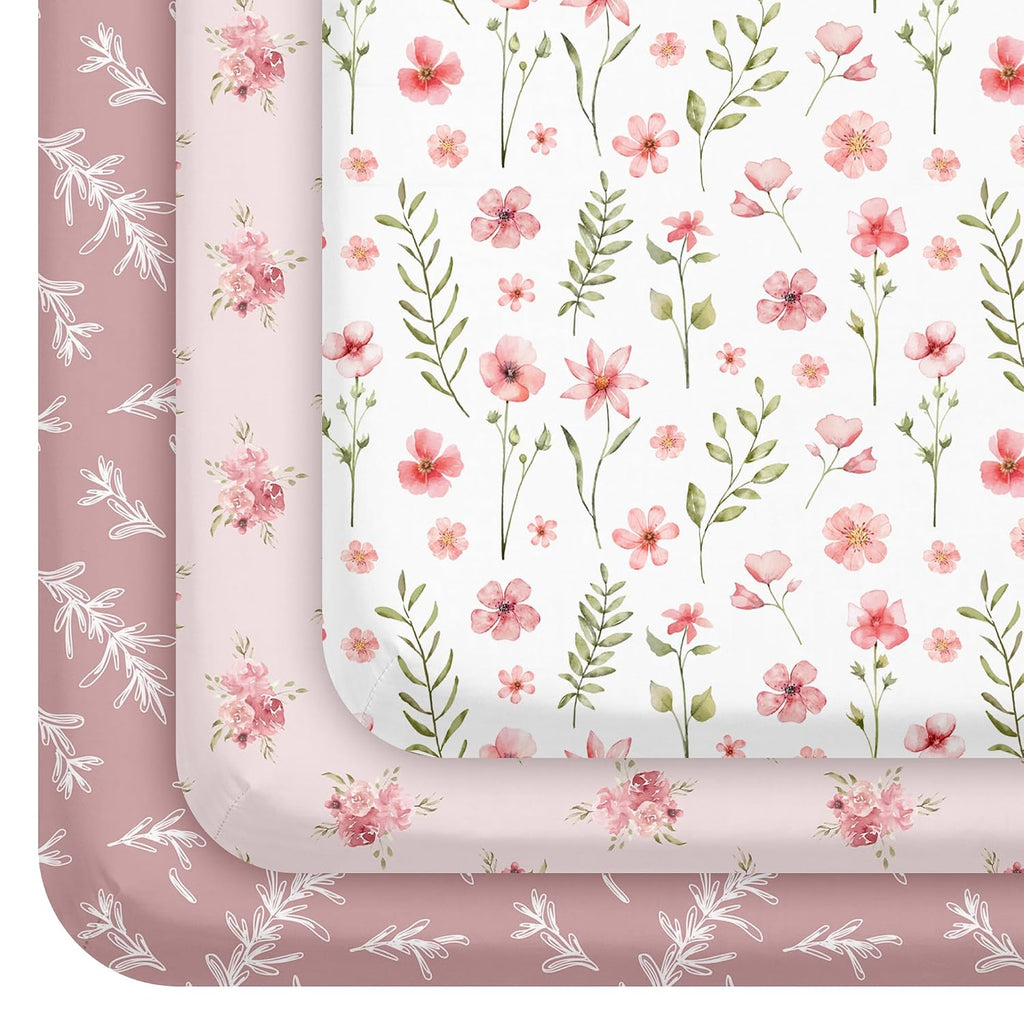 Pack and Play Mattress Sheets Fitted, 3 Pack Mini Crib Sheets