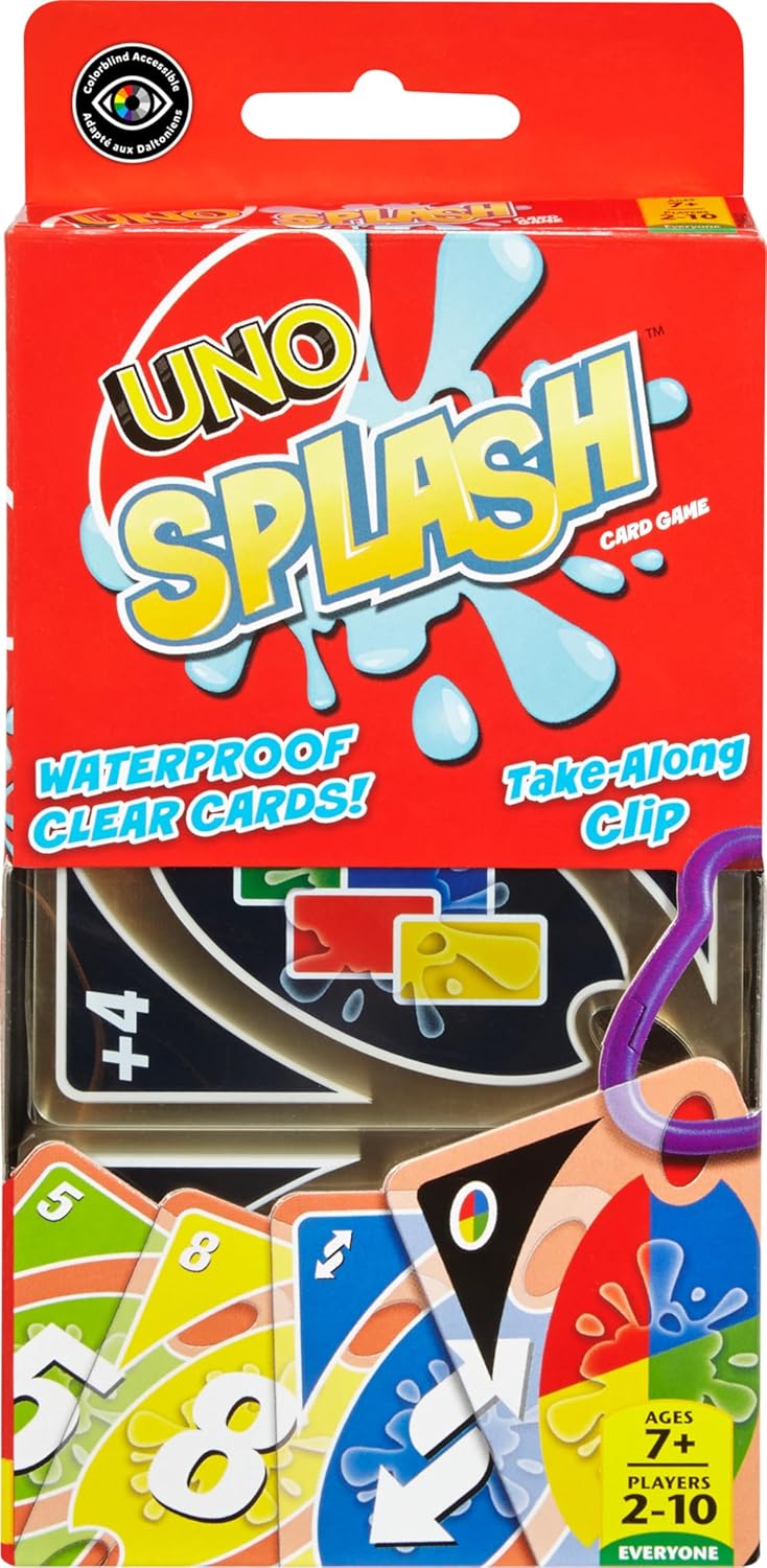 Mattel Games UNO Splash Card Game with Waterproof Cards and Portable Clip for