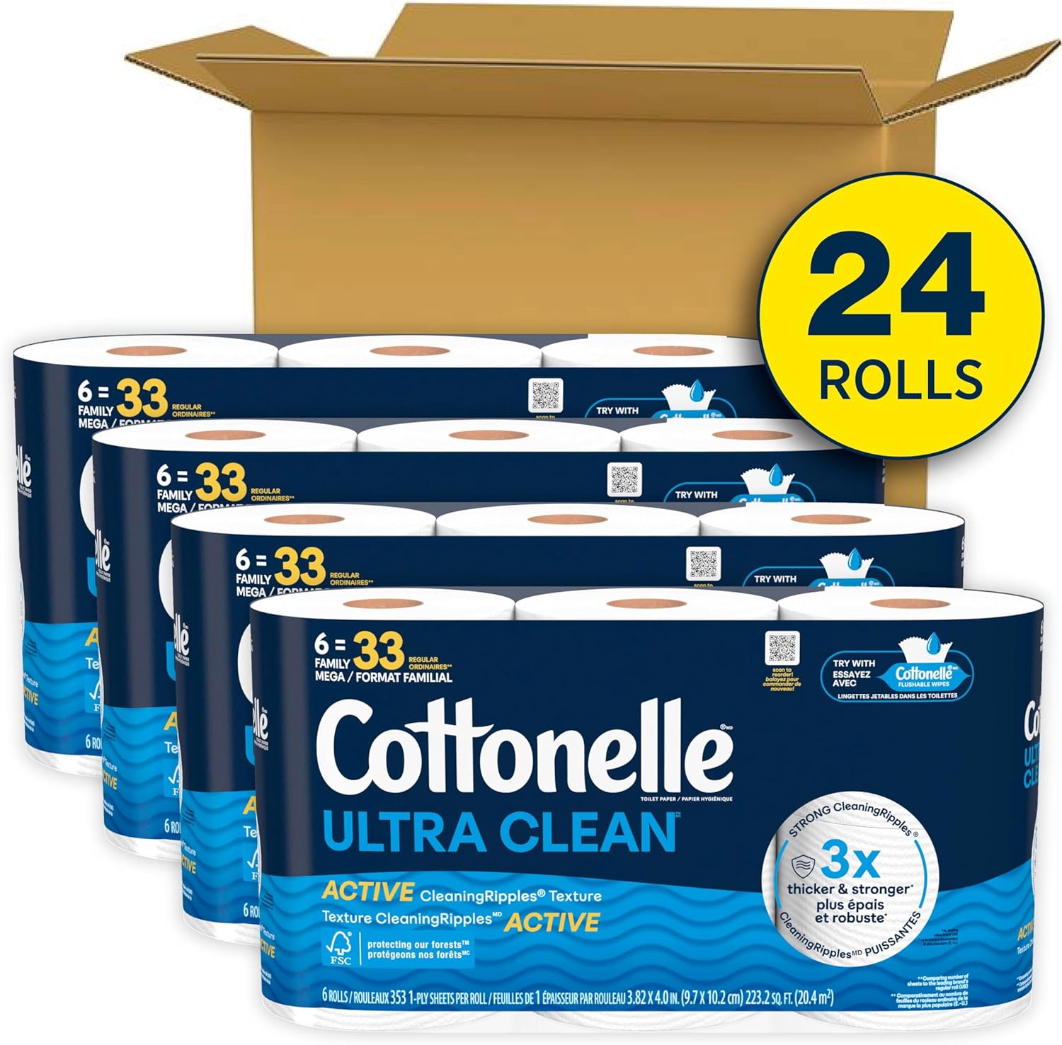 Cottonelle Ultra Clean Toilet Paper with Active CleaningRipples Texture
