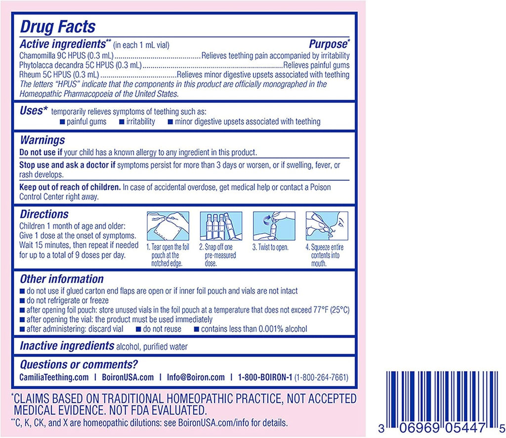 Boiron Camilia Teething Drops for Daytime and Nighttime Relief of Painful or