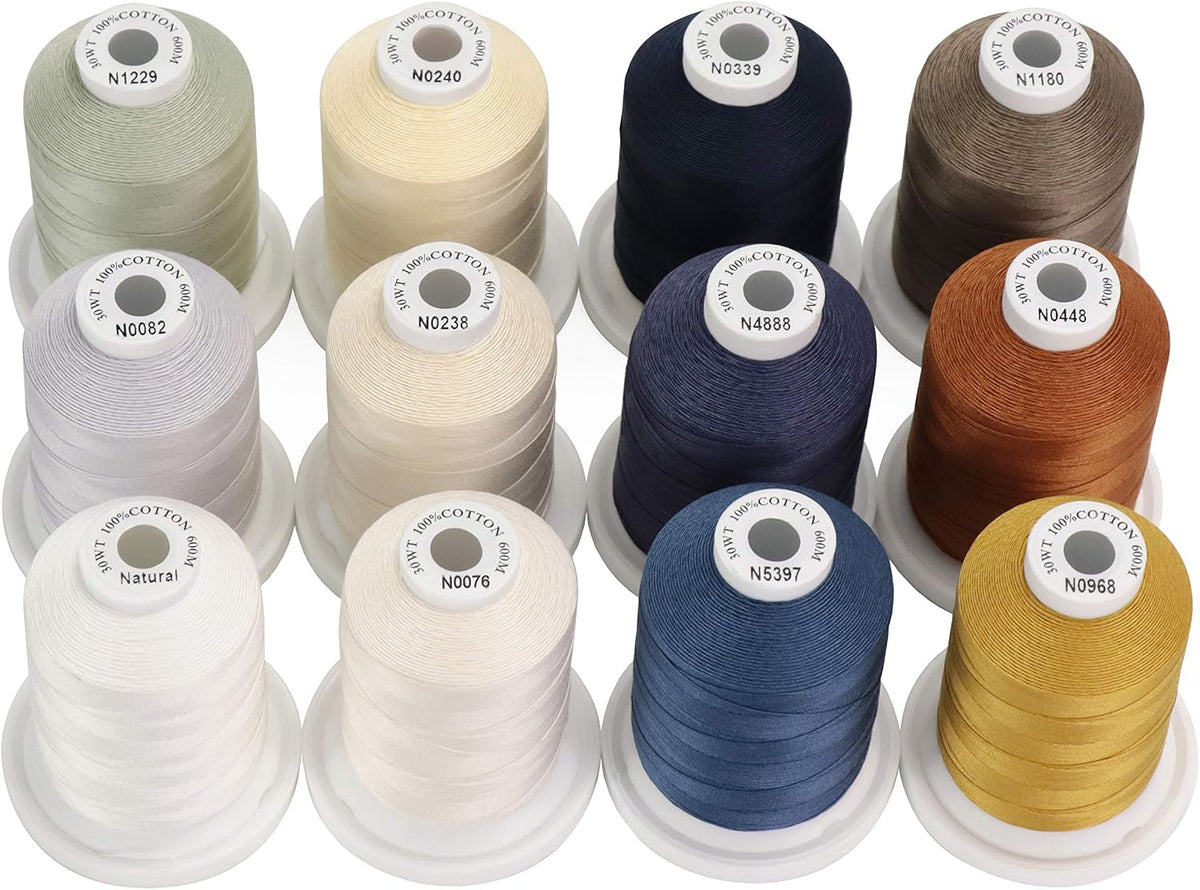 New brothread Multi-Purpose Mercerized Cotton Thread 12 Neutral&Jean Colors