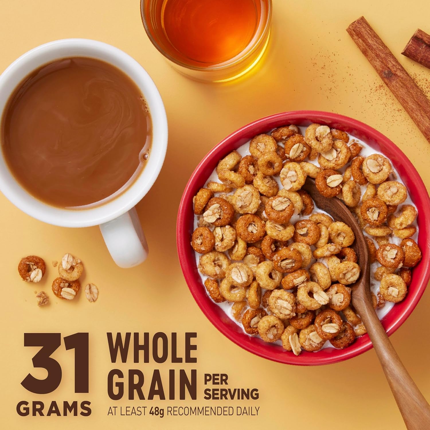 Cheerios Oat Crunch Cinnamon Breakfast Cereal, Made with Whole Grain, Family