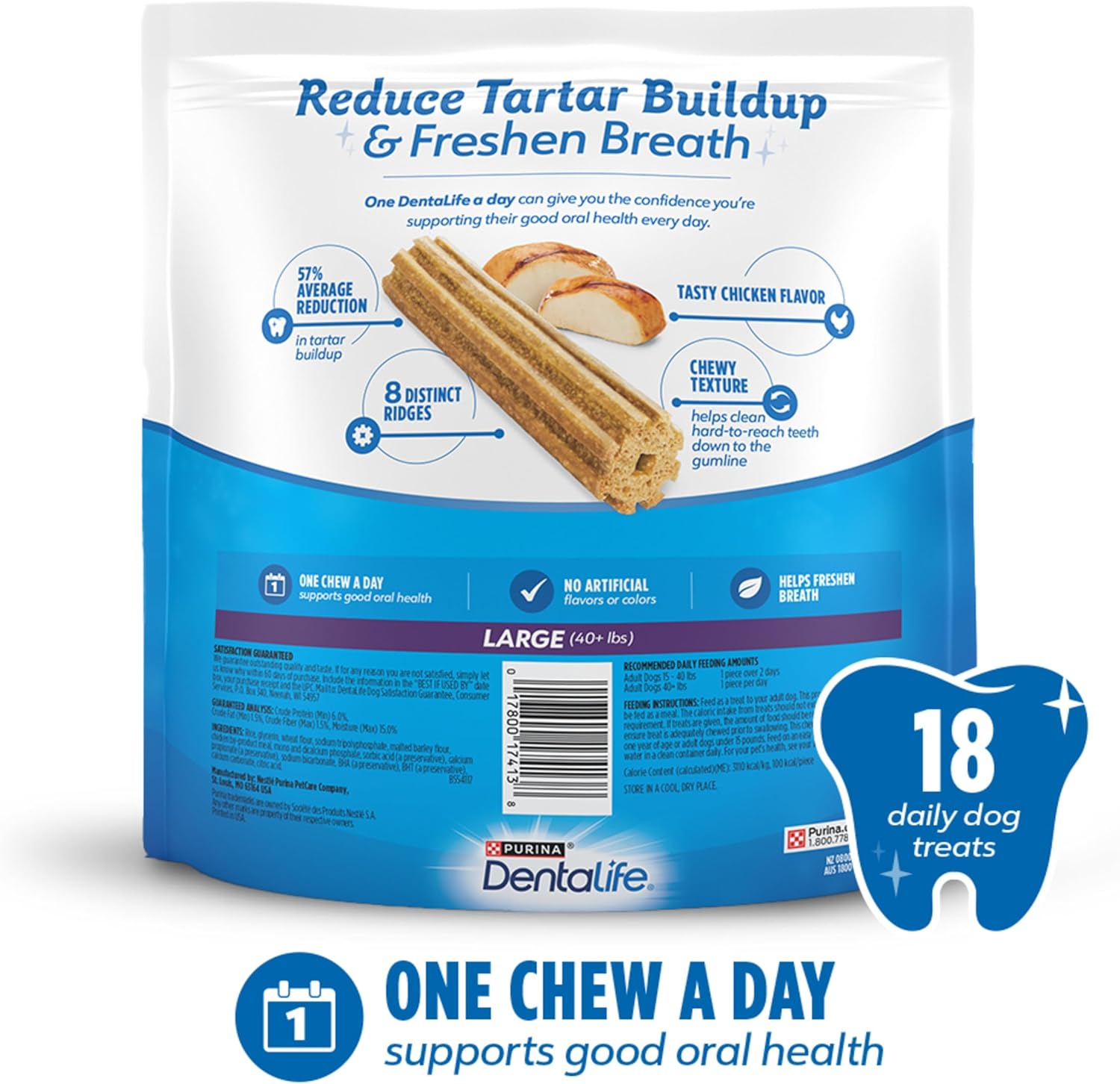 Purina DentaLife Made in USA Facilities Large Dog Dental Chews, Daily - 18