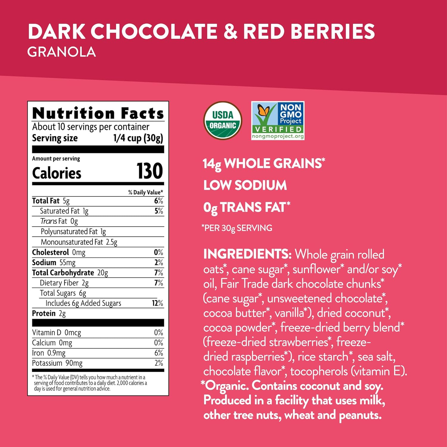 Love Crunch Organic Dark Chocolate & Red Berries Granola, 11.5 oz (Pack of