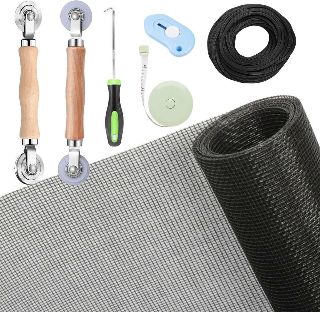 Windows Screen and Screen Door Repair Kit, 48"x118" Charcoal Fiberglass Mesh
