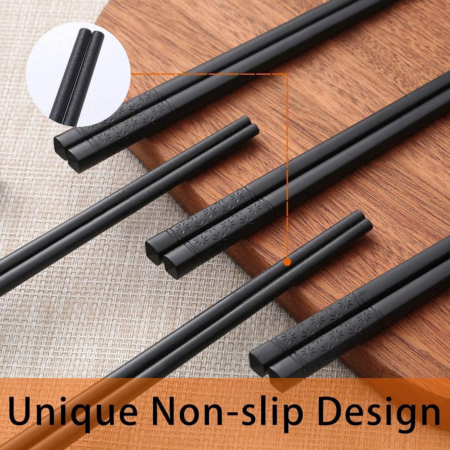 HIWARE 10 Pairs Fiberglass Chopsticks - Reusable Chopsticks Dishwasher Safe