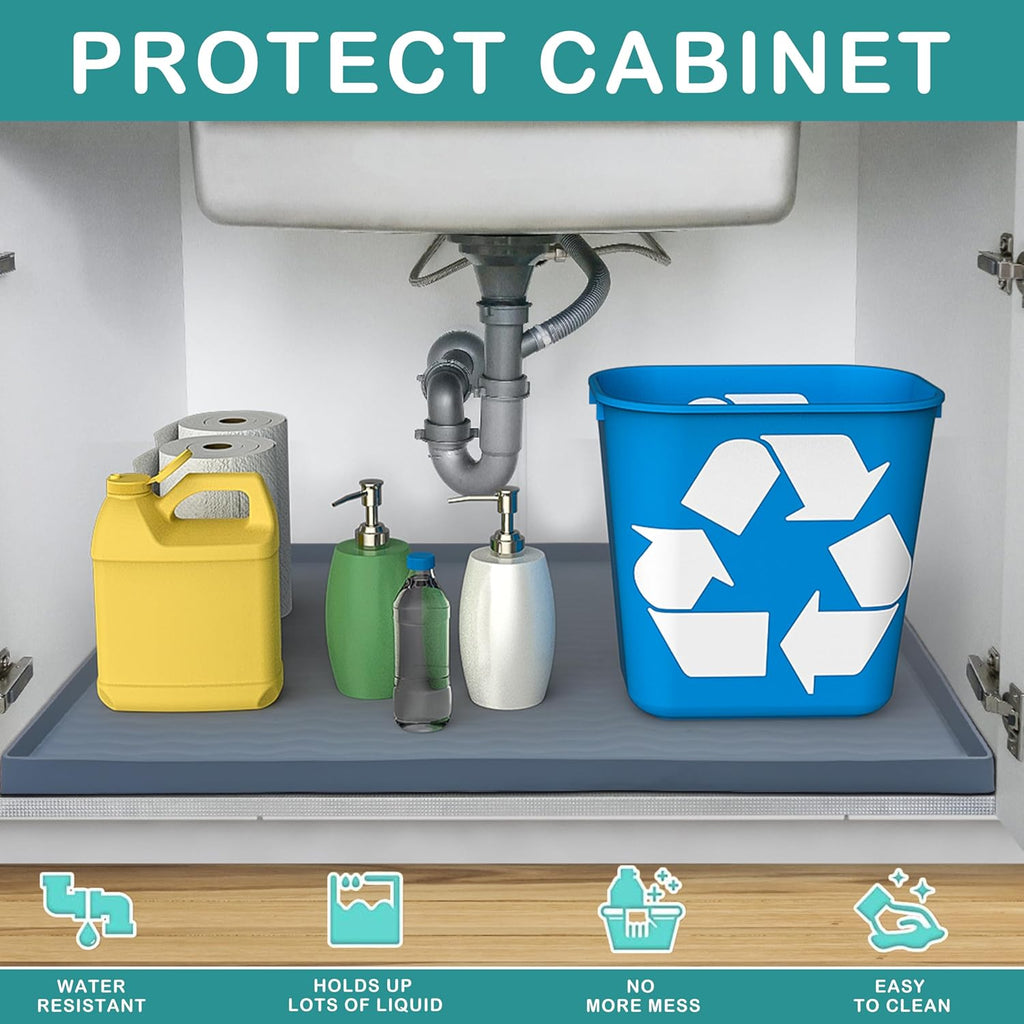 URMONA Waterproof Silicone Under Sink Mat 31'' x 22'' Shelf Liner for Kitchen