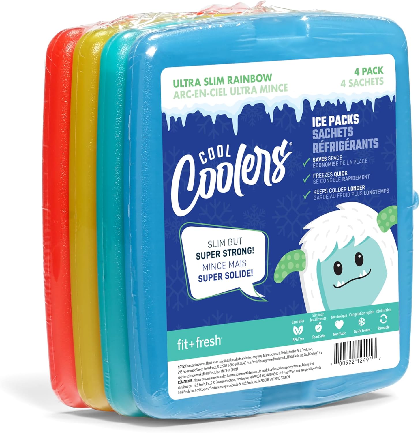Cool Coolers By Fit & Fresh 4 Pack Slim Ice Packs, Quick Freeze Space Saving