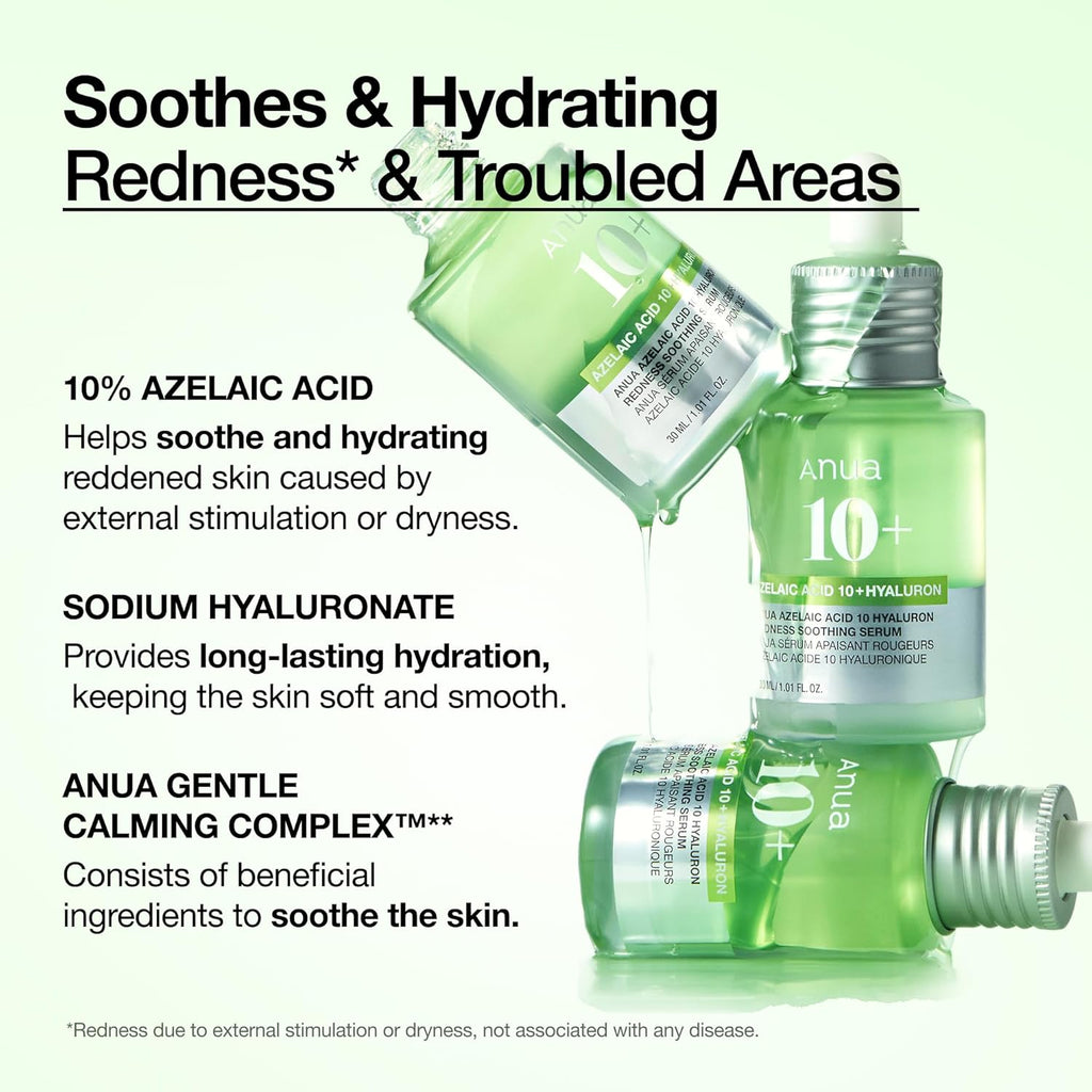 Anua Azelaic Acid 10 Hyaluron Redness Soothing Serum, Facial Serum for