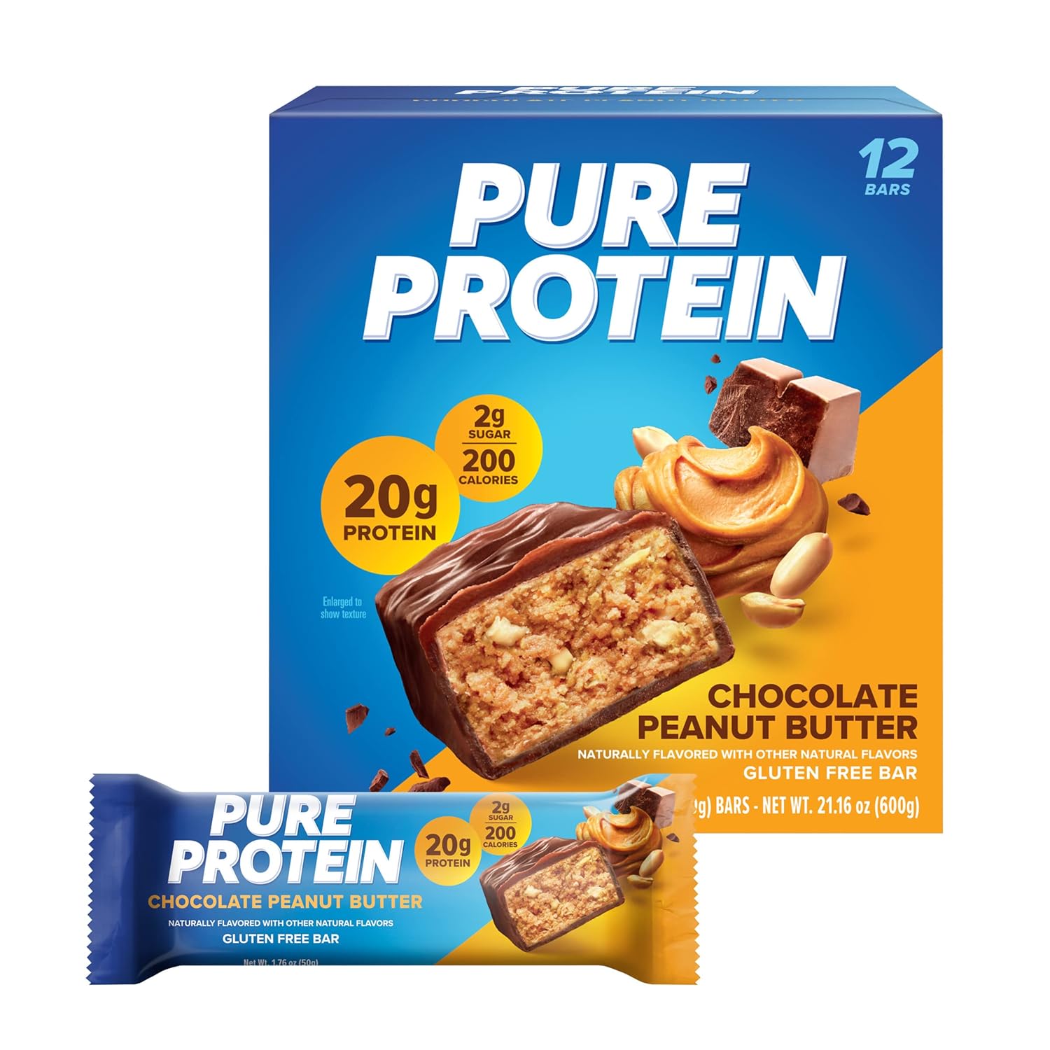 Pure Protein Chocolate Peanut Butter Protein Bars ‰ÛÒ 20g Protein, 3g Sugar