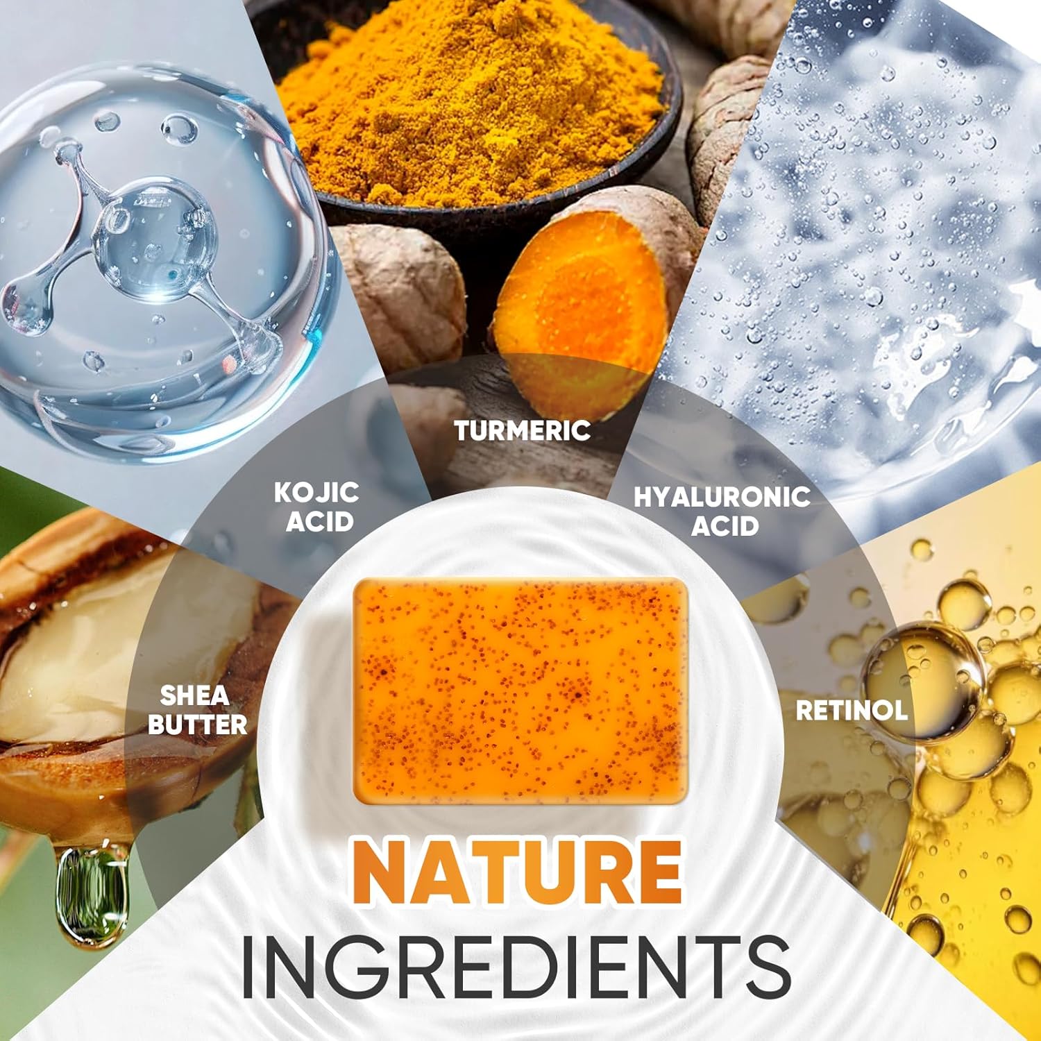 5 Pack Turmeric Kojic Acid Soap Bars(80g) - Infused with Retinol, Hydrolyzed