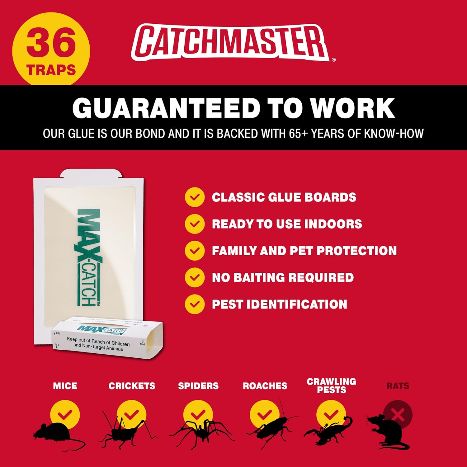 Catchmaster Max-Catch Mouse & Insect Glue Trap 36pk, Mouse Traps Indoor for