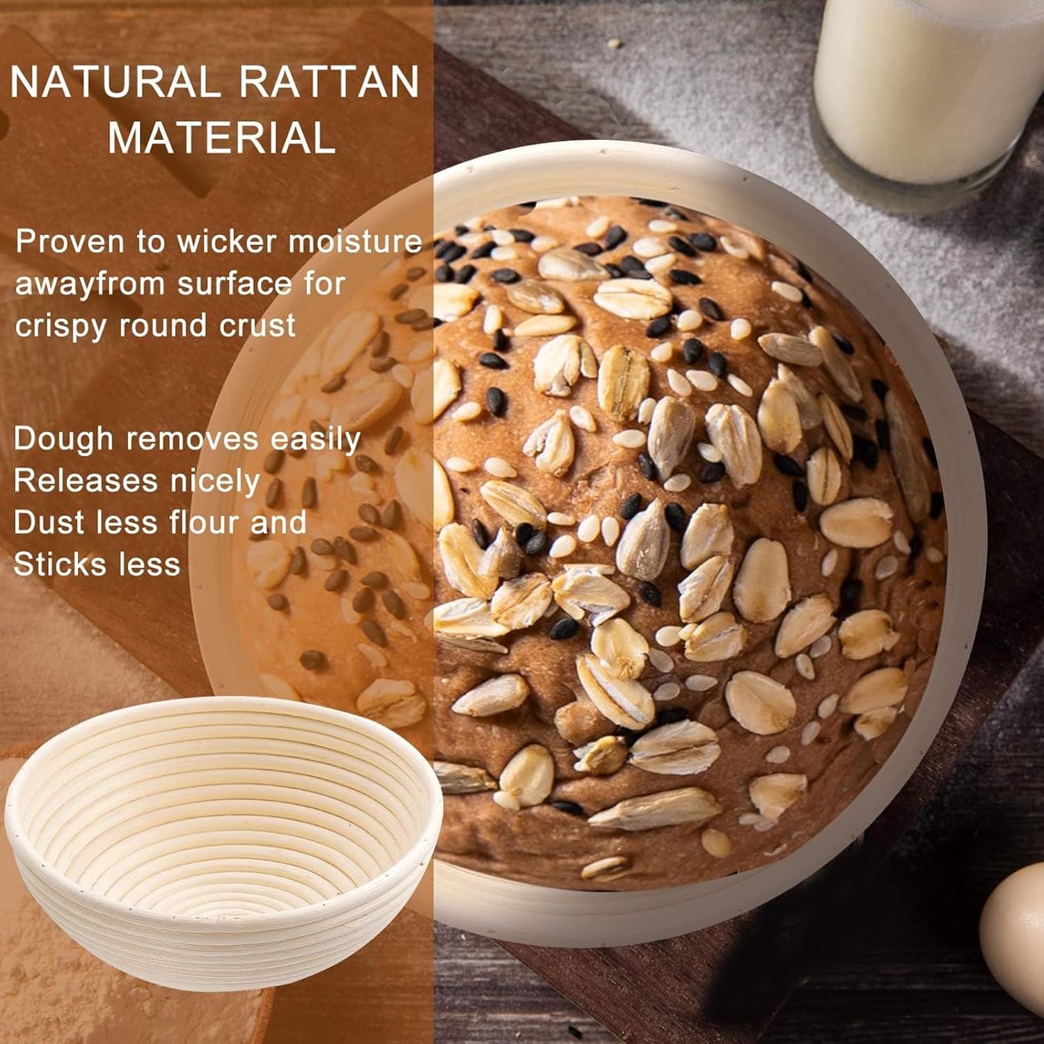 Dimpola Banneton Bread Proofing Basket - 9 inch Banneton Basket Set of 2