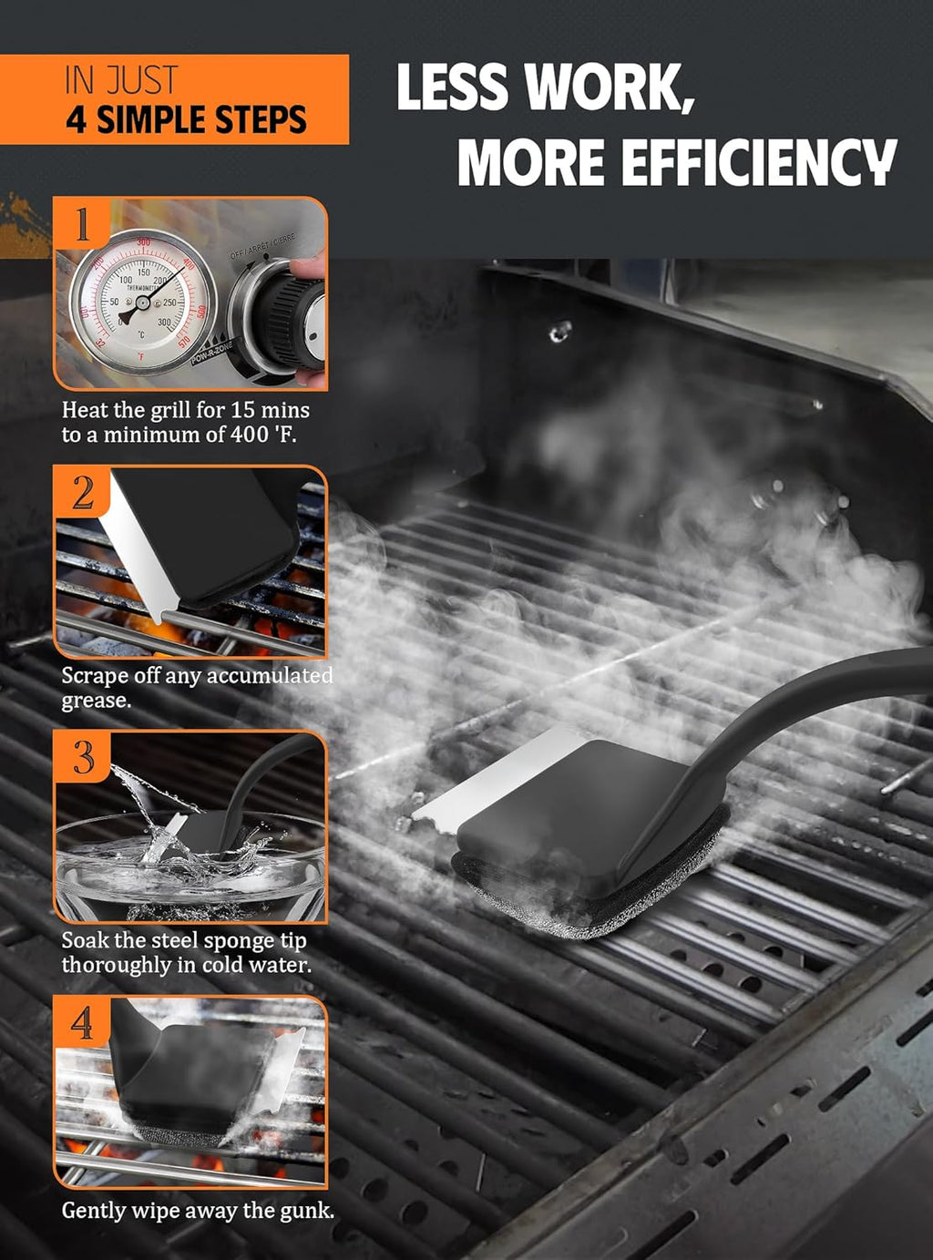 MEKER Grill Brush Bristle Free, Grill Cleaner Brush with 5 BBQ Replacement