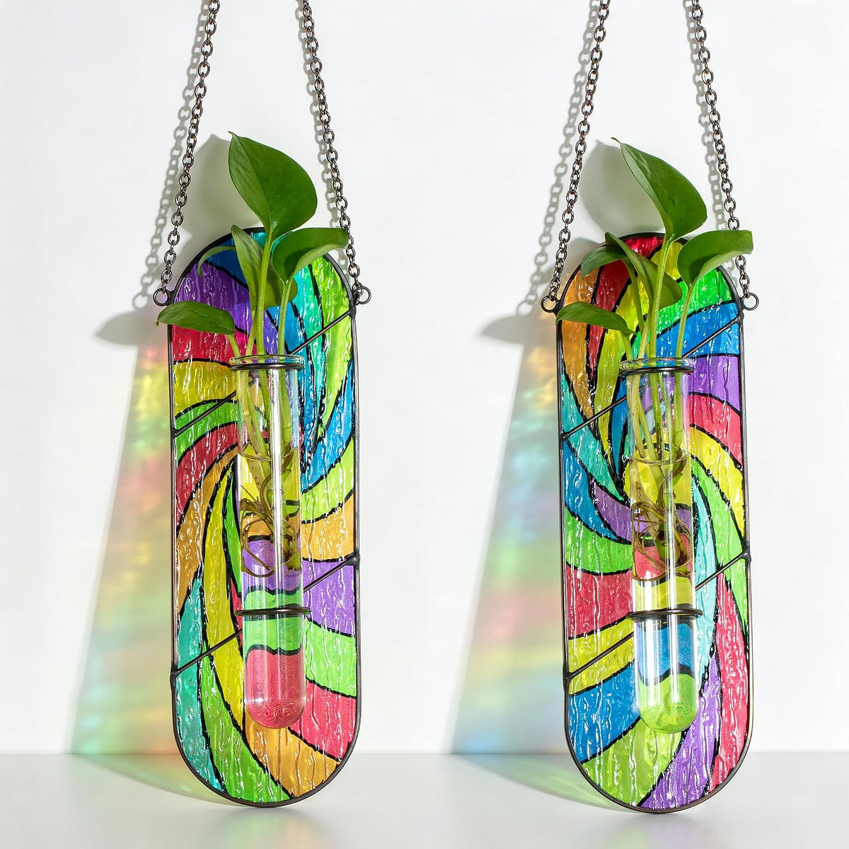Hewory Stained Glass Window Hanging: 2PCS Propagation Stations, Rainbow