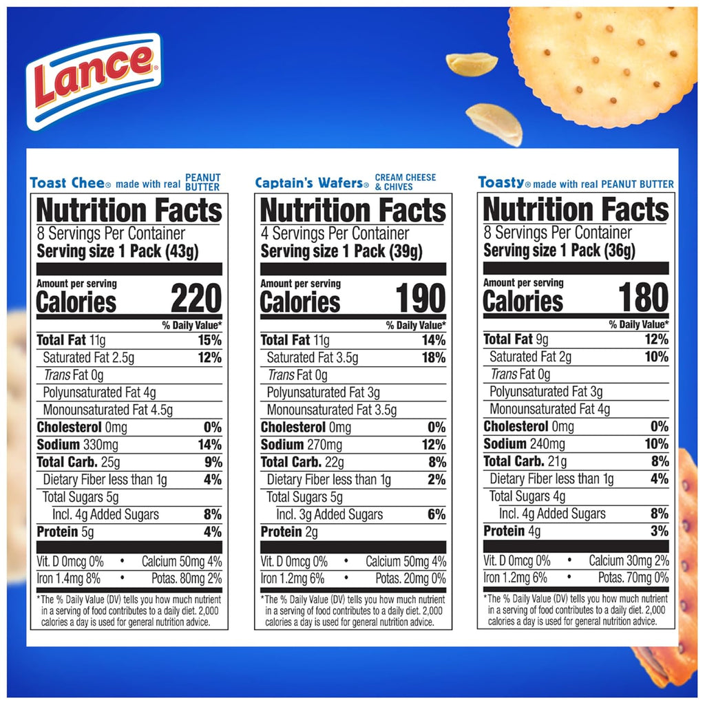 Lance Sandwich Crackers, Variety Pack, 3 Flavors, 20 Individually Wrapped