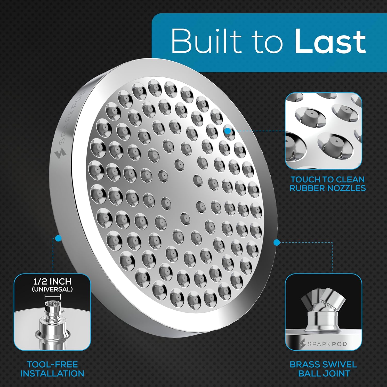 SparkPod Shower Head - High Pressure Rain - Premium Quality Luxury Design