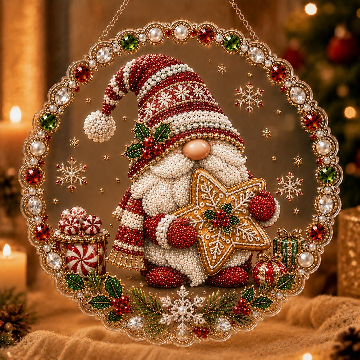 AYTHSRIC Christmas Pearl Diamond Painting Suncatcher Kit, Acrylic DIY Diamond