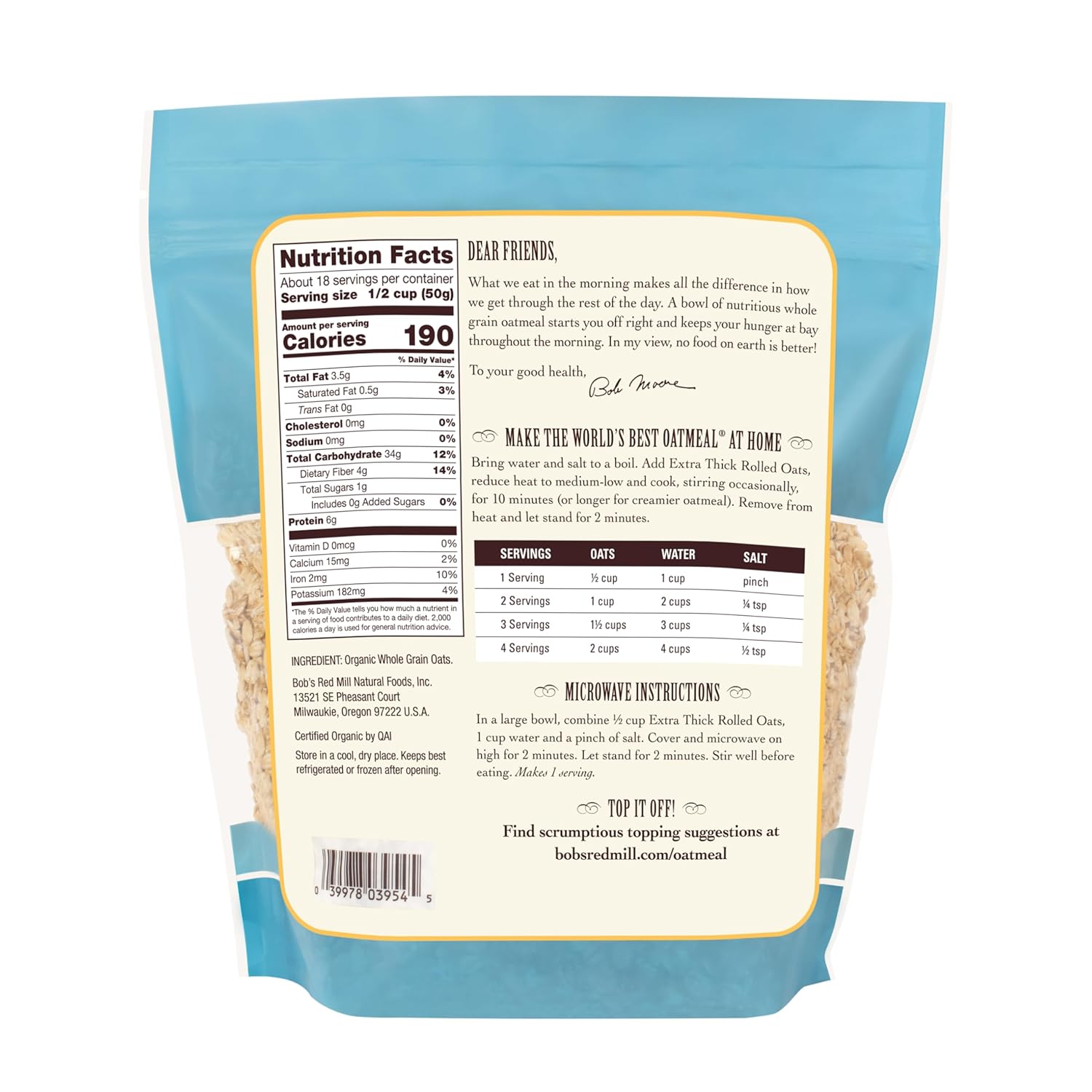 Bob's Red Mill Organic Extra Thick Rolled Oats, 32oz (Pack of 4) - Non GMO