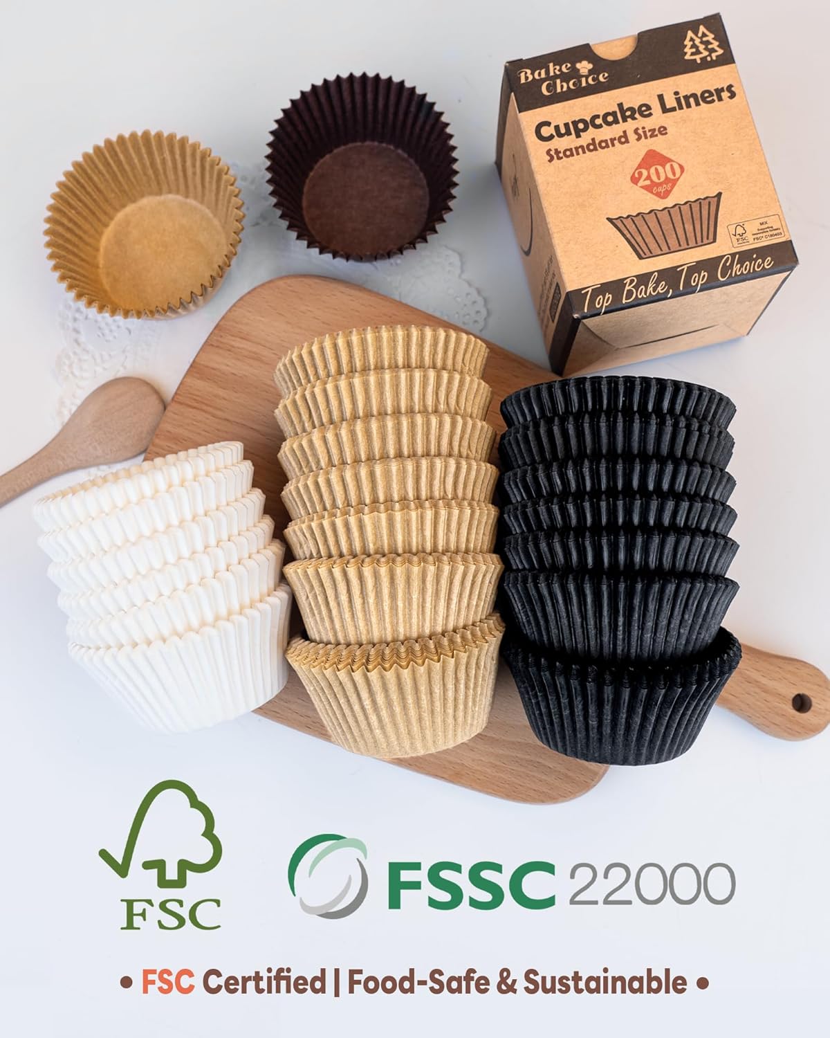 Bake Choice Non-stick 200pcs Standard Cupcake Liners for Baking, Natural