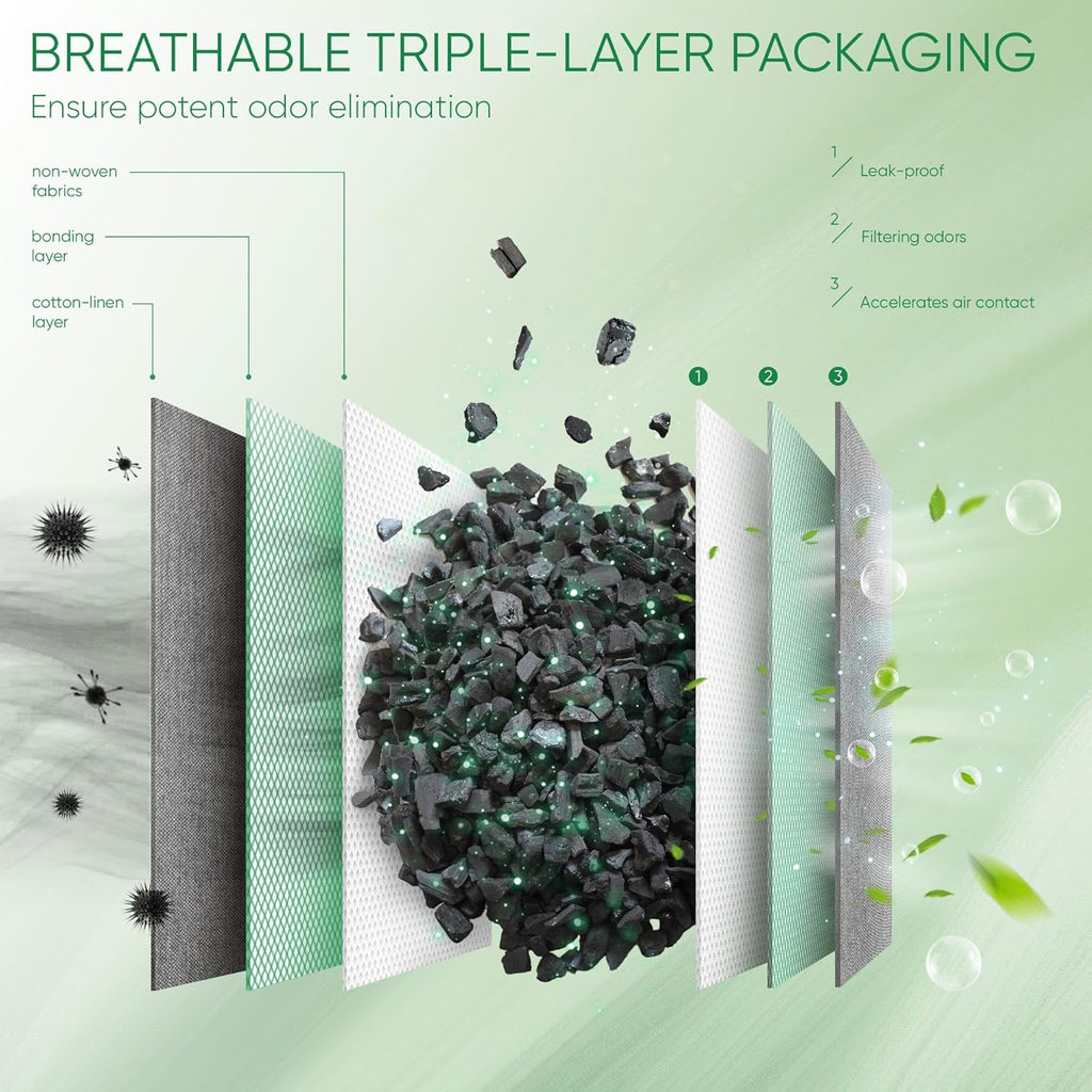 Activated Charcoal Odor Absorber, 6 Pack Natural Shoe Odor Eliminator, Bamboo