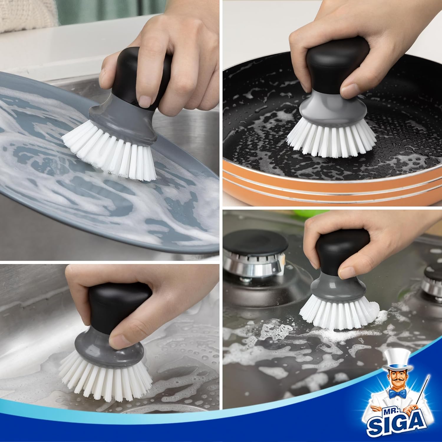 MR.SIGA Dish Scrub Brush, Palm Brush Dish Scrubber with Ergonomic Grip