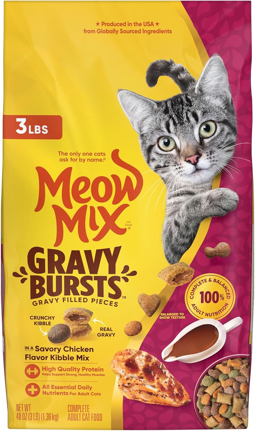 Meow Mix Gravy Bursts, Savory Chicken Flavor Mix, Gravy Filled Dry Cat Food