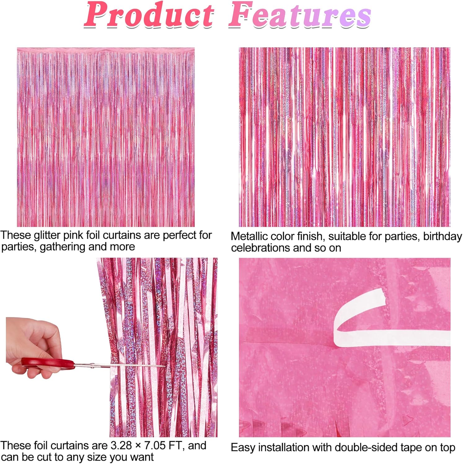 2 Pack Glitter Pink Backdrop, 3.28 FT x 7.05 FT Birthday Party Decorations