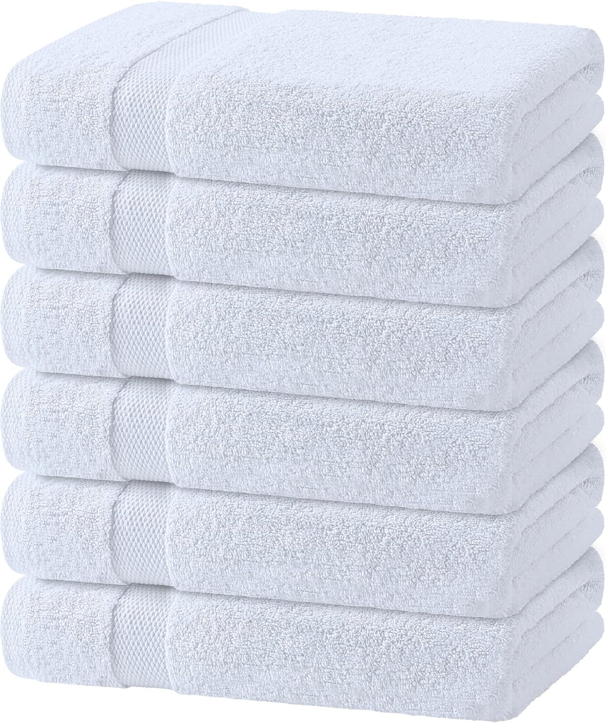 White Bath Towels 24x50 Inch, 6 Pack - Extra Absorbent Cotton Towel Set for Bathroom