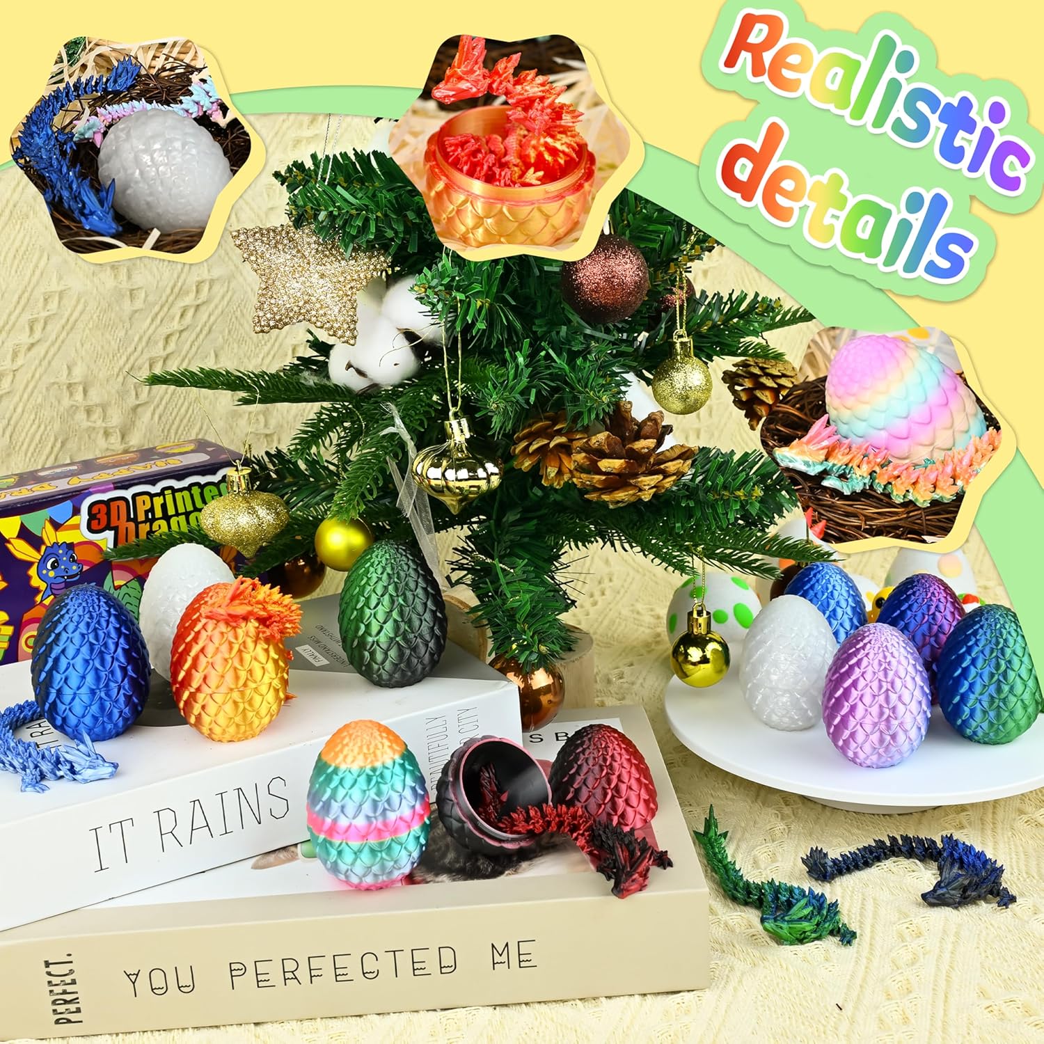Impossmaker 12pcs 3D Printed Dragon Eggs, Cool Articulated Crystal Dragon