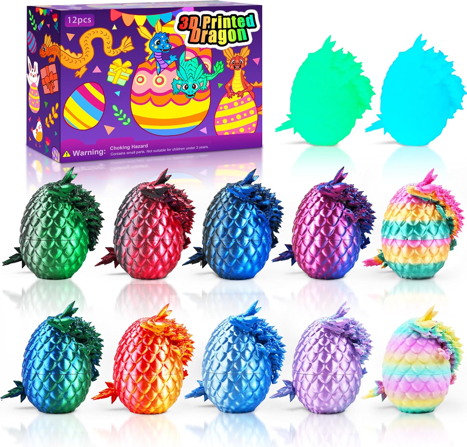 Impossmaker 12pcs 3D Printed Dragon Eggs, Cool Articulated Crystal Dragon