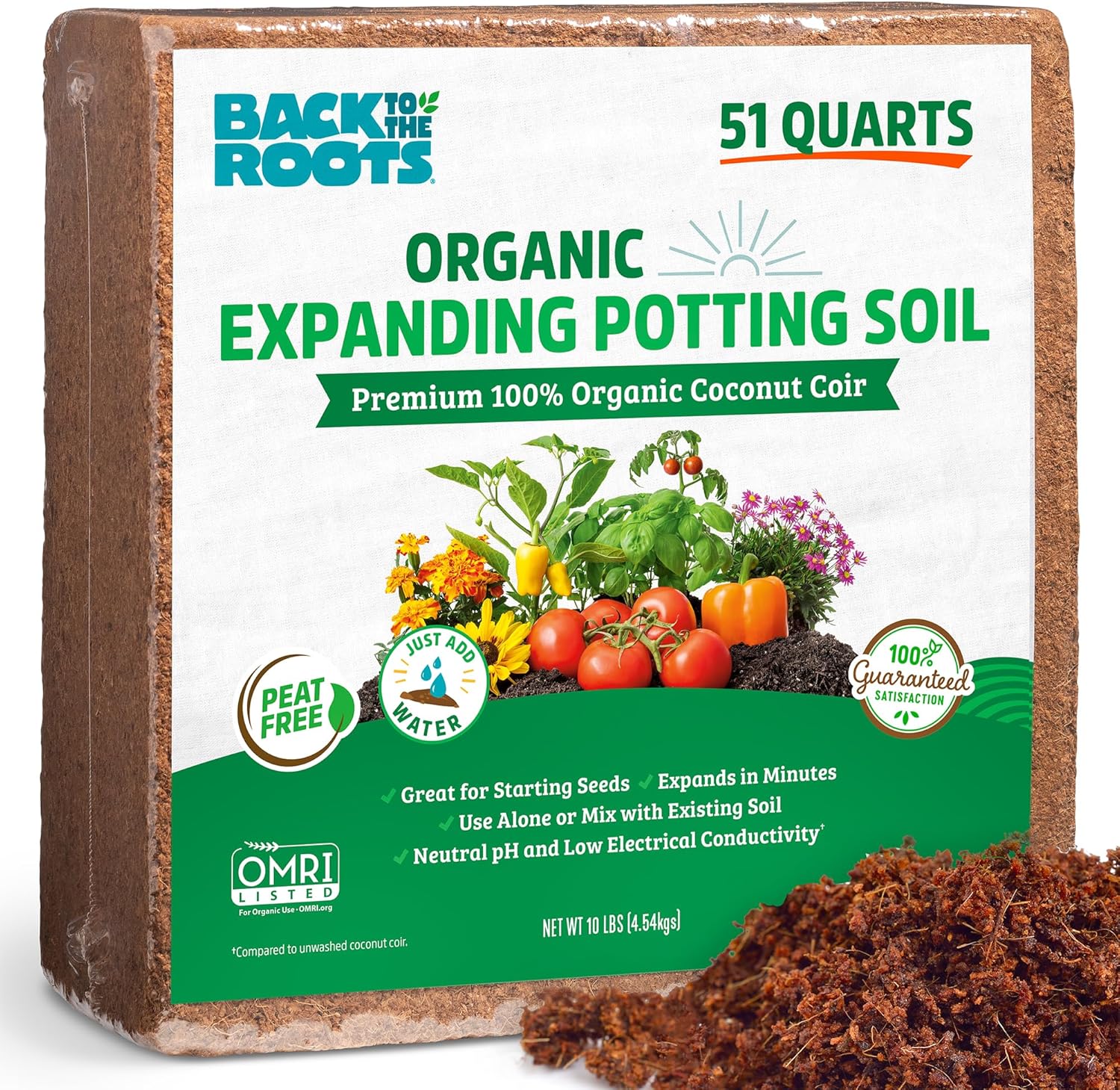 Back to The Roots Organic Coir, 51 Quart Expanding Soil, Great for Seeds and