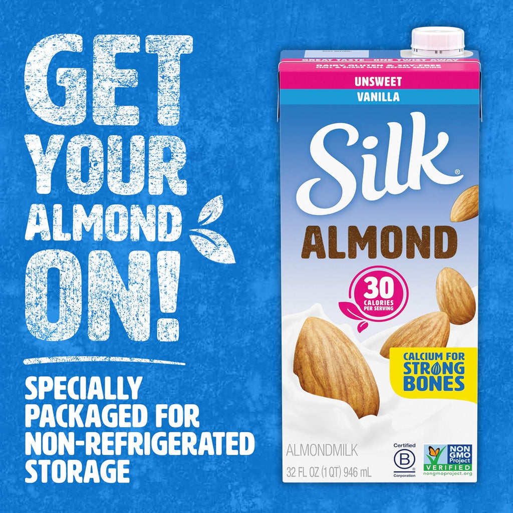 Silk Shelf-Stable Almond Milk, Unsweetened Vanilla, Dairy-Free, Vegan