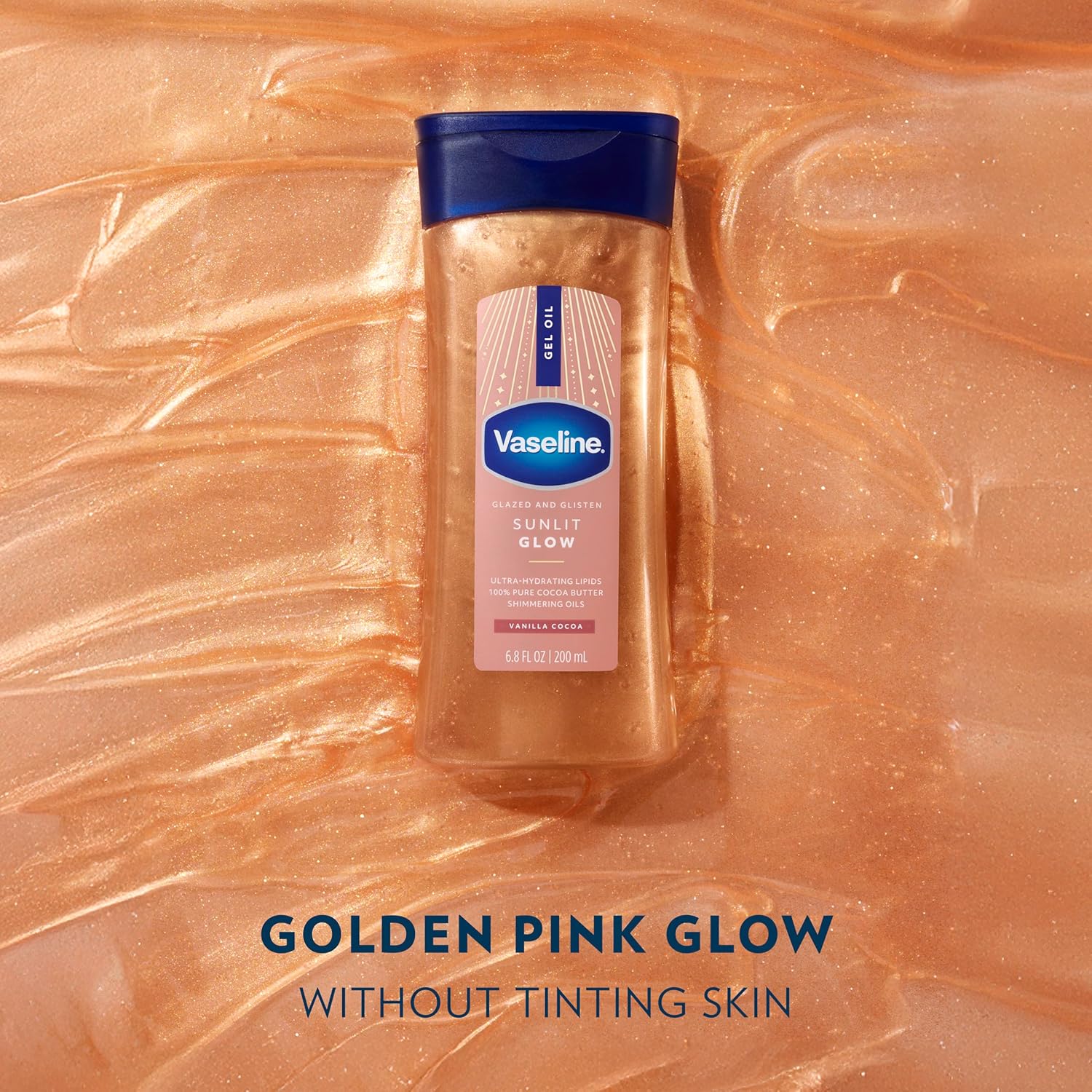 Vaseline Glazed and Glisten Sunlit Glow Body Gel Oil Vanilla Cocoa Shimmering