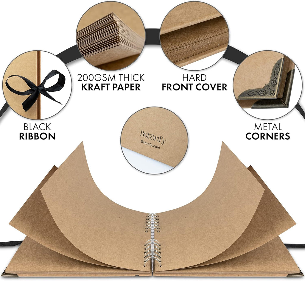 Bstorify Scrapbook Album 60 Pages (8 x 8 Inch) Brown Thick 200gsm Kraft