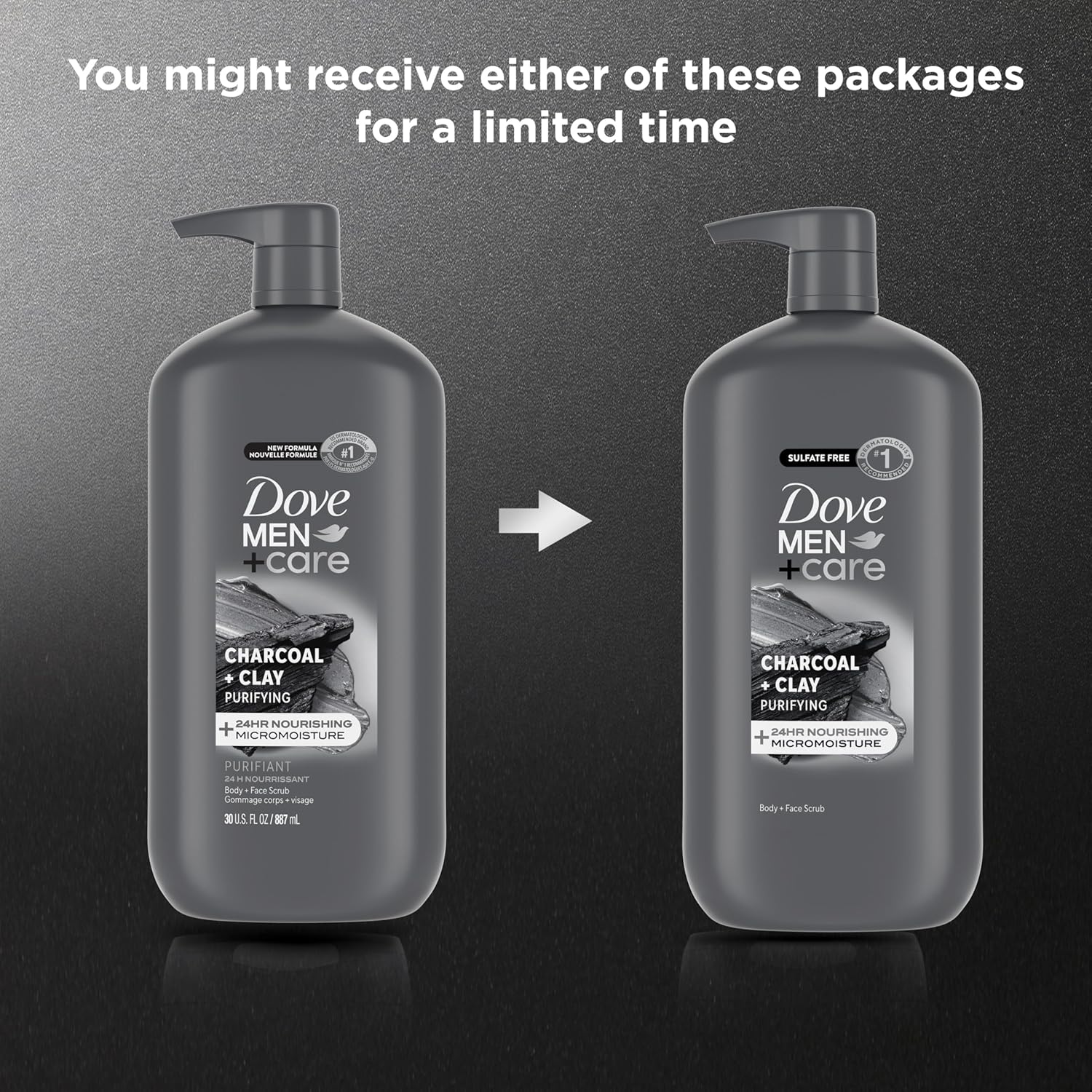 DOVE MEN + CARE Body and Face Scrub Charcoal + Clay Body Wash for Men with