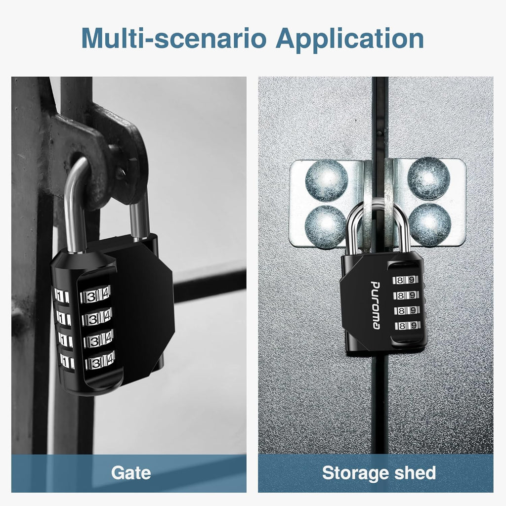 Puroma 2 Pack Combination Lock for Locker 4 Digit Outdoor Waterproof Padlock
