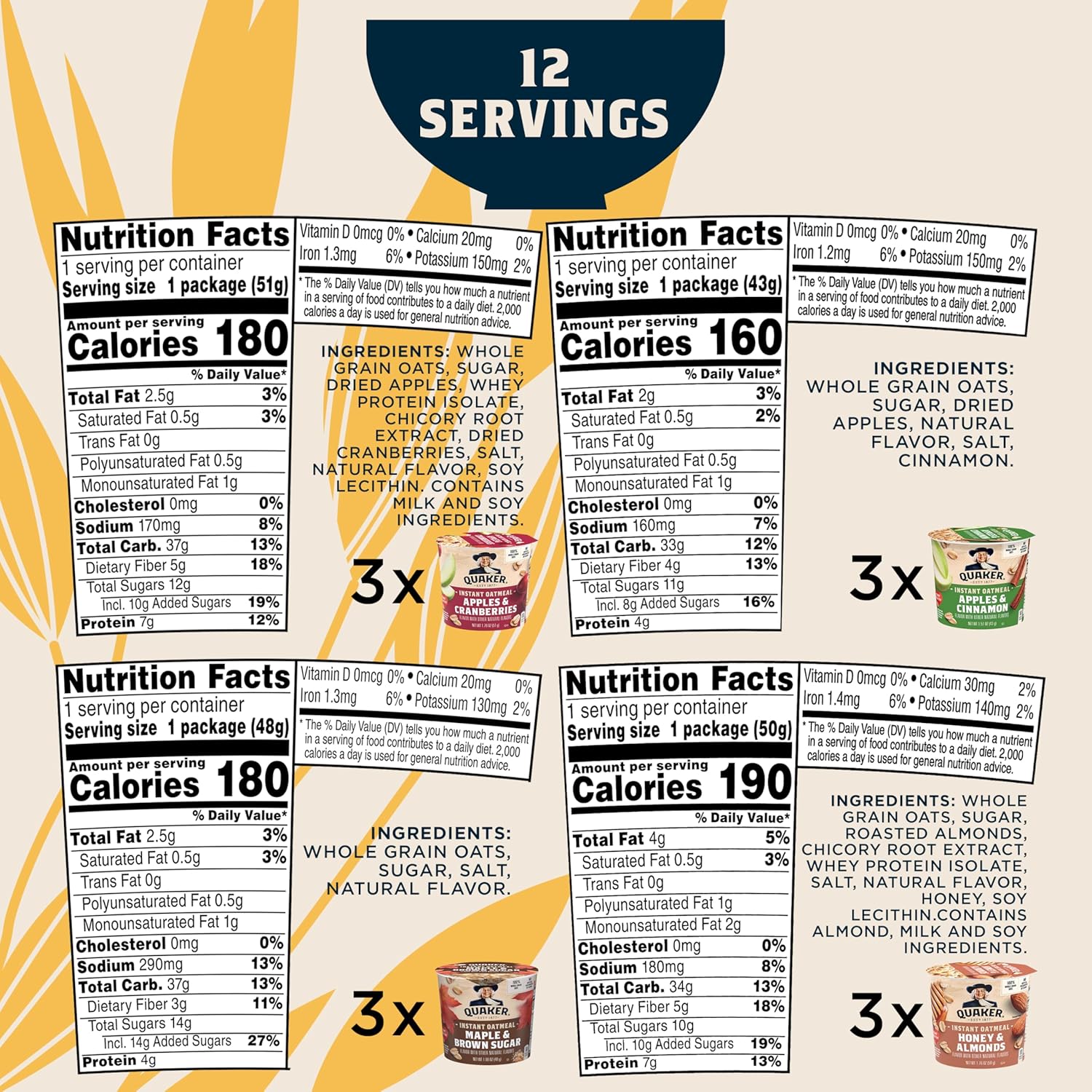 Quaker Instant Oatmeal Express Cups, 4 Flavor Variety Pack, 1.76 Ounce (Pack