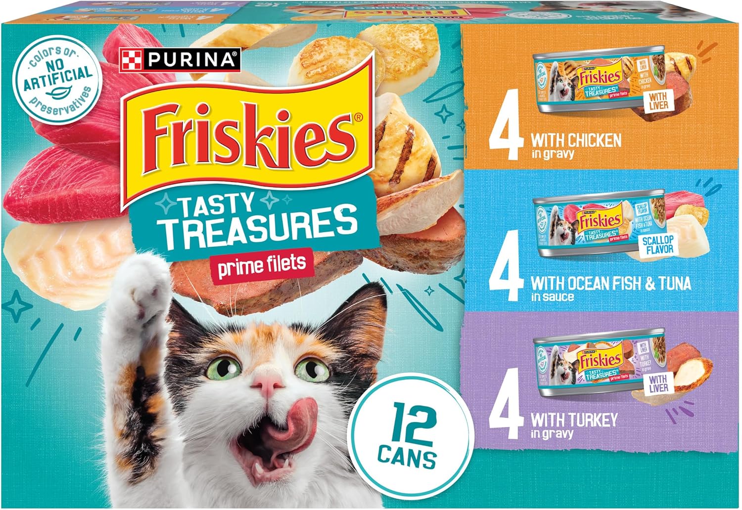 Purina Friskies Wet Cat Food Variety Pack, Tasty Treasures Prime Filets (With