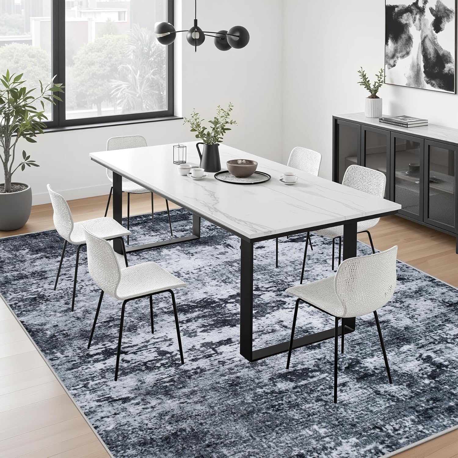 5x7 Area Rug Living Room Rug: Washable Modern Abstract Soft Thin Rug Indoor