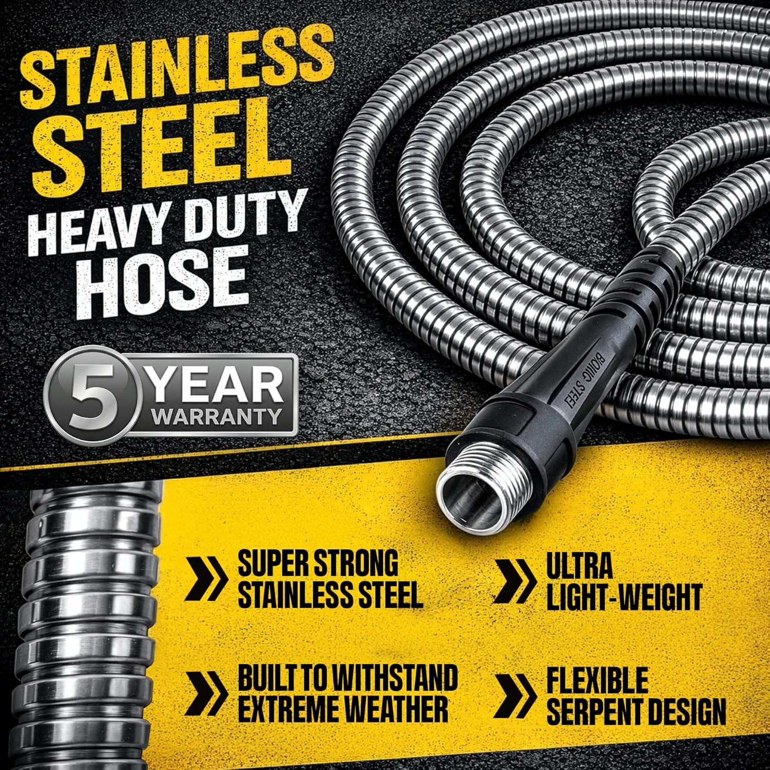 BIONIC STEEL 100 Ft Metal Garden Hose with Sprayer Nozzle, Non Kinking