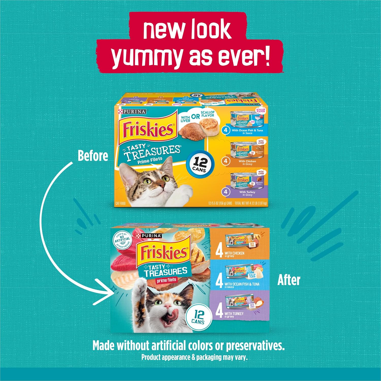 Purina Friskies Wet Cat Food Variety Pack, Tasty Treasures Prime Filets (With